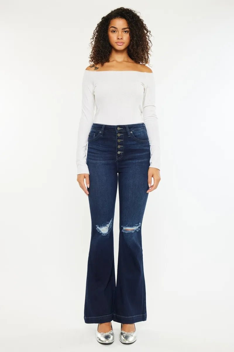 Kancan Button Fly High Rise Distressed Flare Jeans - Bela Fils BoutiqueBela Fils Boutique